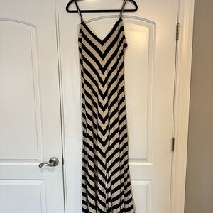 Matty M Striped Black and Cream Maxi Dress
